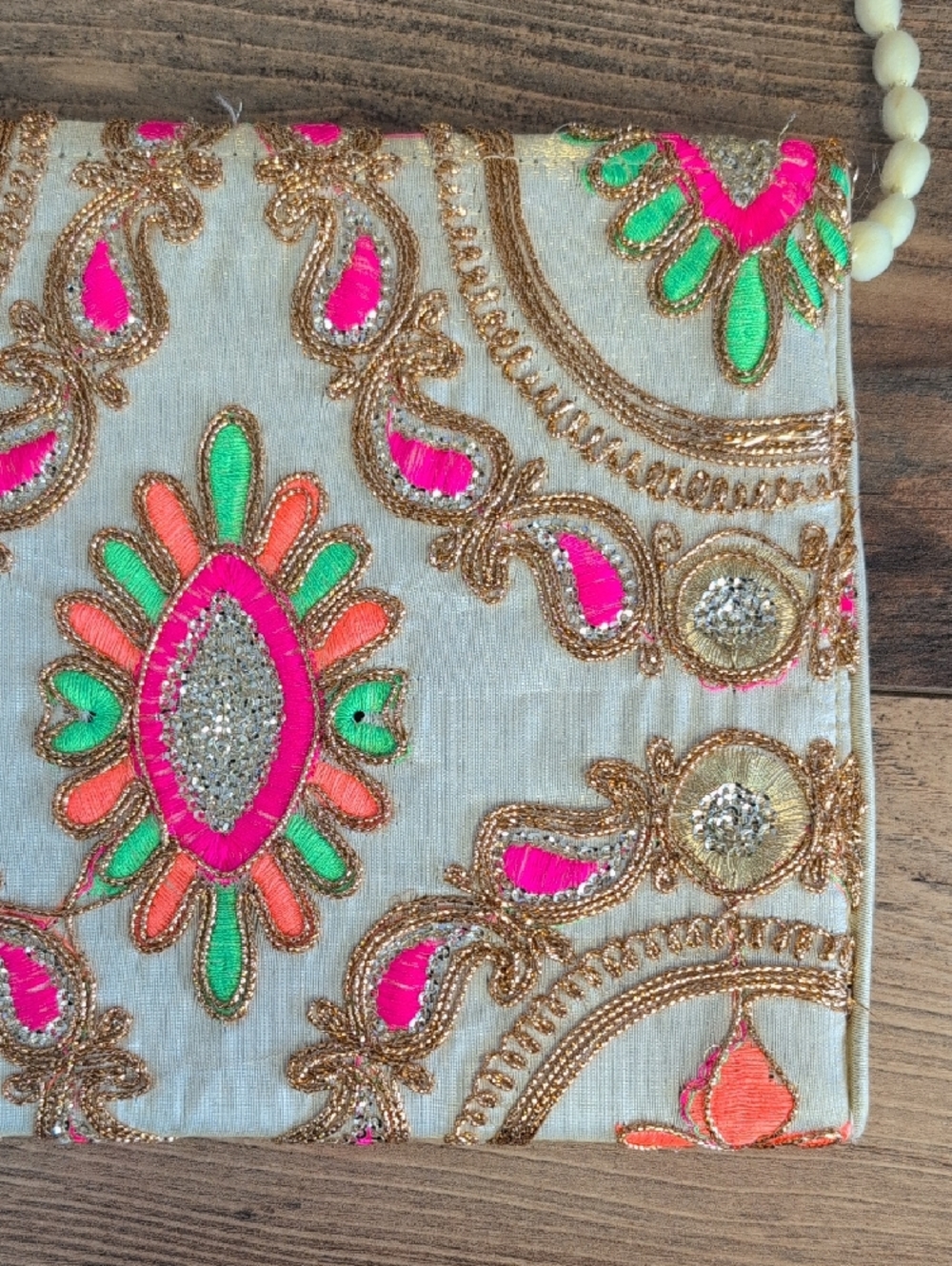 Embroidered Multicolor Evening Clutch with Beaded Strap             AB171 - Picture 7 of 10